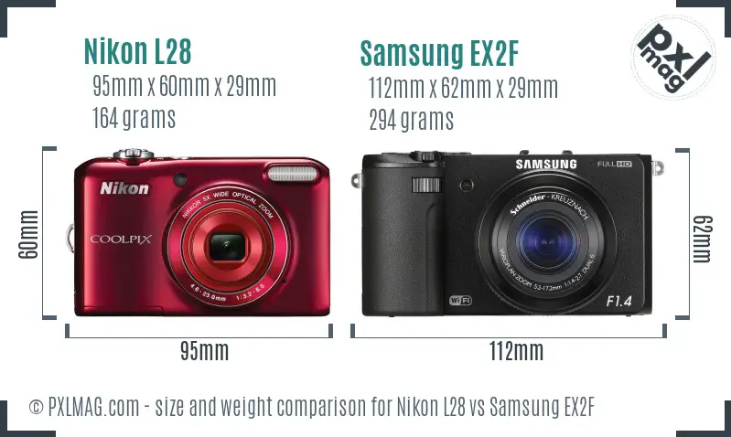 Nikon L28 vs Samsung EX2F size comparison