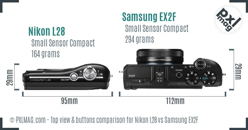 Nikon L28 vs Samsung EX2F top view buttons comparison