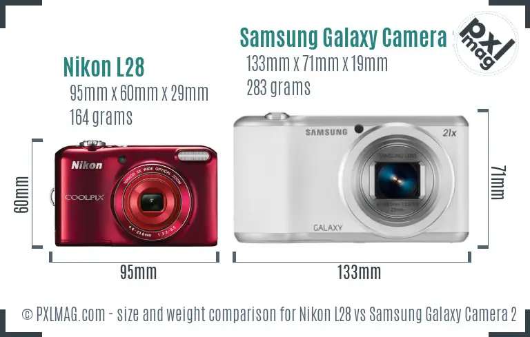 Nikon L28 vs Samsung Galaxy Camera 2 size comparison