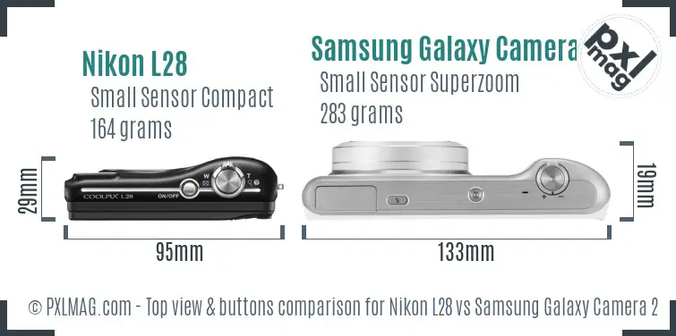 Nikon L28 vs Samsung Galaxy Camera 2 top view buttons comparison