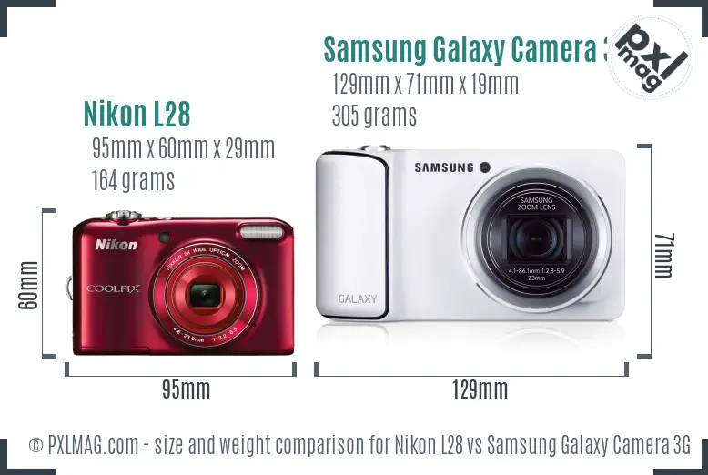 Nikon L28 vs Samsung Galaxy Camera 3G size comparison