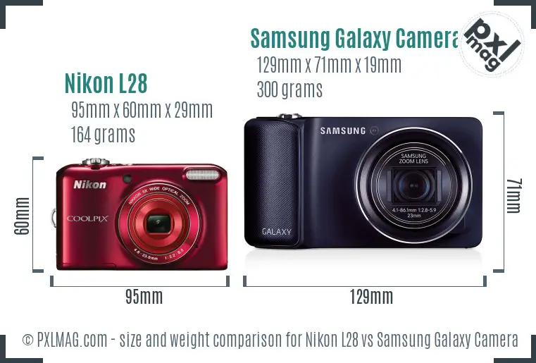 Nikon L28 vs Samsung Galaxy Camera size comparison