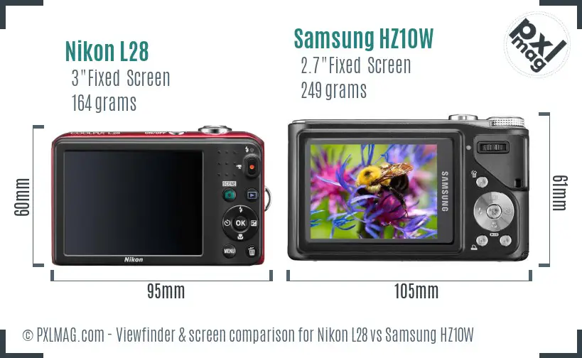 Nikon L28 vs Samsung HZ10W Screen and Viewfinder comparison