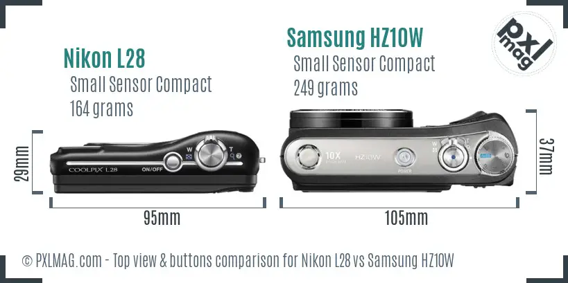 Nikon L28 vs Samsung HZ10W top view buttons comparison