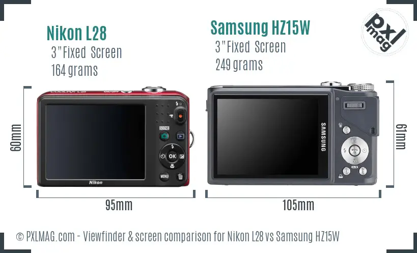 Nikon L28 vs Samsung HZ15W Screen and Viewfinder comparison