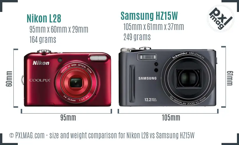Nikon L28 vs Samsung HZ15W size comparison