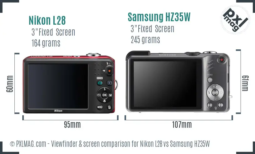 Nikon L28 vs Samsung HZ35W Screen and Viewfinder comparison
