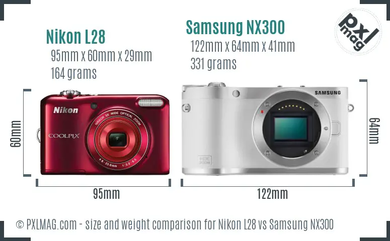Nikon L28 vs Samsung NX300 size comparison