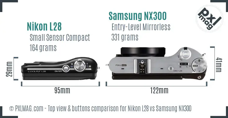 Nikon L28 vs Samsung NX300 top view buttons comparison