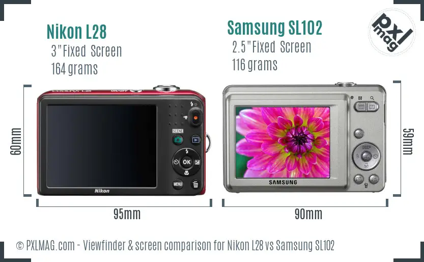 Nikon L28 vs Samsung SL102 Screen and Viewfinder comparison Nikon L28 vs Samsung SL102 Screen and Viewfinder comparison