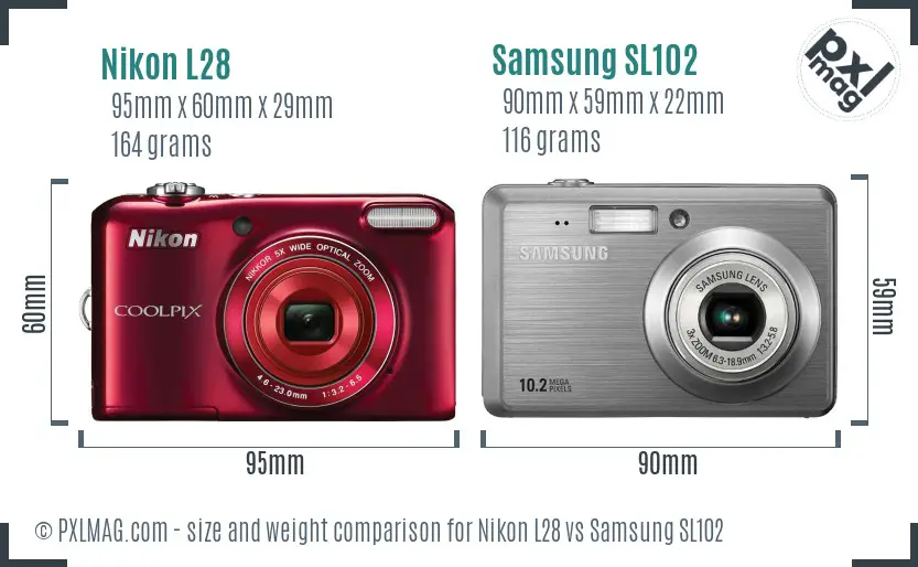 Nikon L28 vs Samsung SL102 size comparison Nikon L28 vs Samsung SL102 size comparison