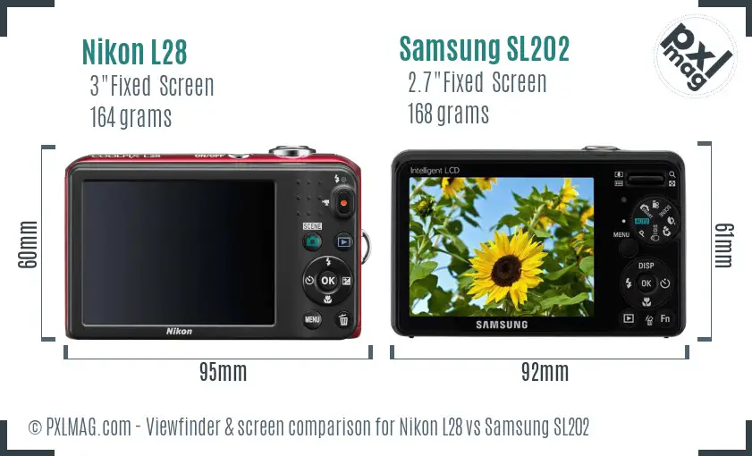 Nikon L28 vs Samsung SL202 Screen and Viewfinder comparison