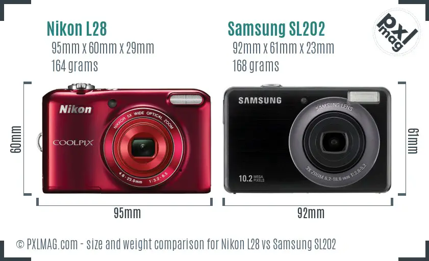 Nikon L28 vs Samsung SL202 size comparison