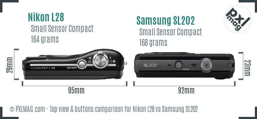 Nikon L28 vs Samsung SL202 top view buttons comparison