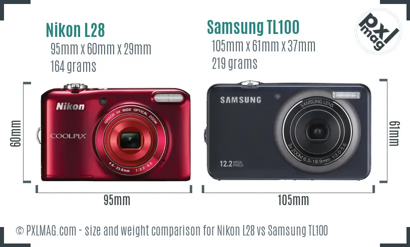 Nikon L28 vs Samsung TL100 size comparison