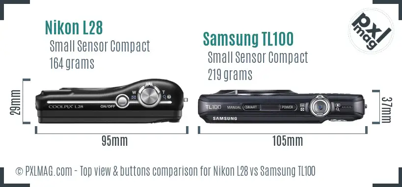 Nikon L28 vs Samsung TL100 top view buttons comparison