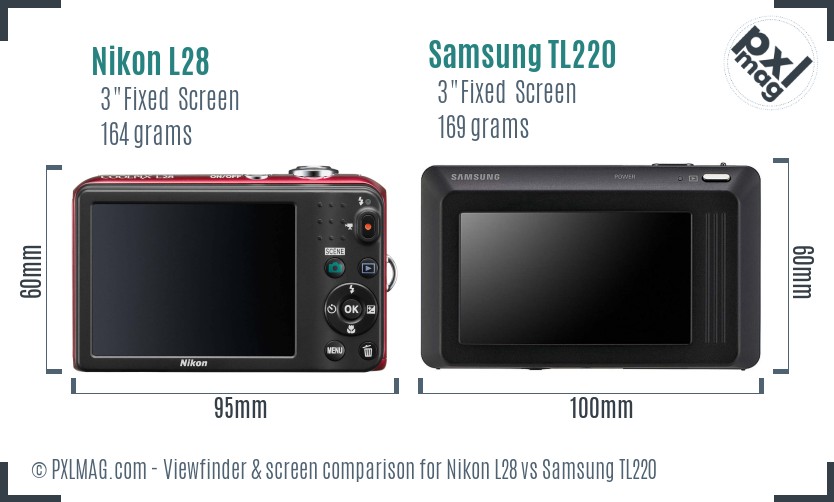 Nikon L28 vs Samsung TL220 Screen and Viewfinder comparison