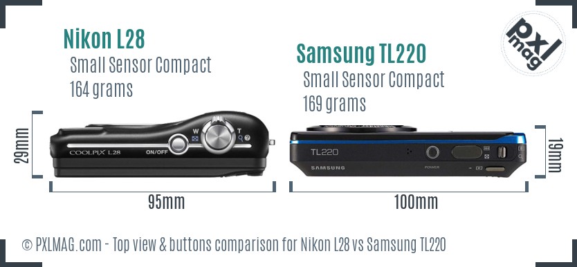 Nikon L28 vs Samsung TL220 top view buttons comparison