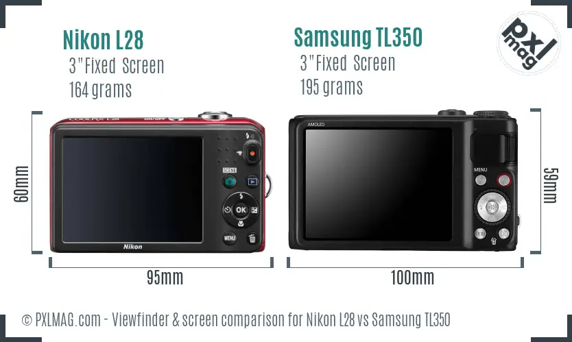 Nikon L28 vs Samsung TL350 Screen and Viewfinder comparison