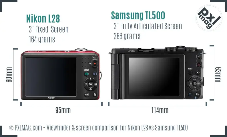 Nikon L28 vs Samsung TL500 Screen and Viewfinder comparison