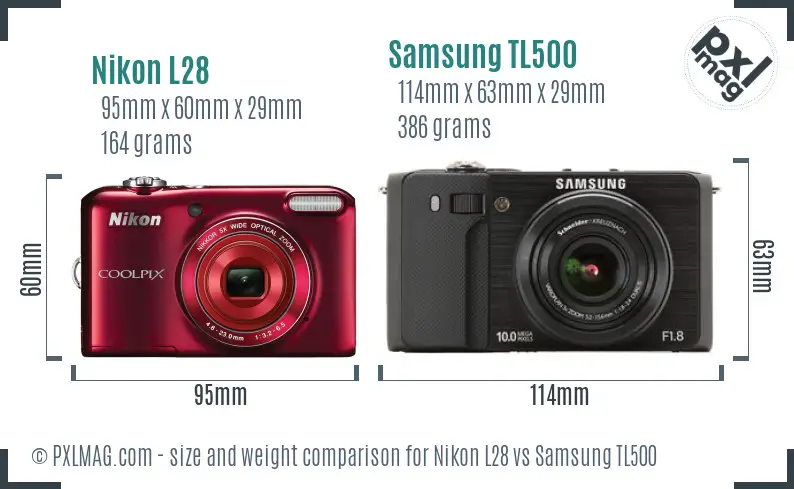 Nikon L28 vs Samsung TL500 size comparison
