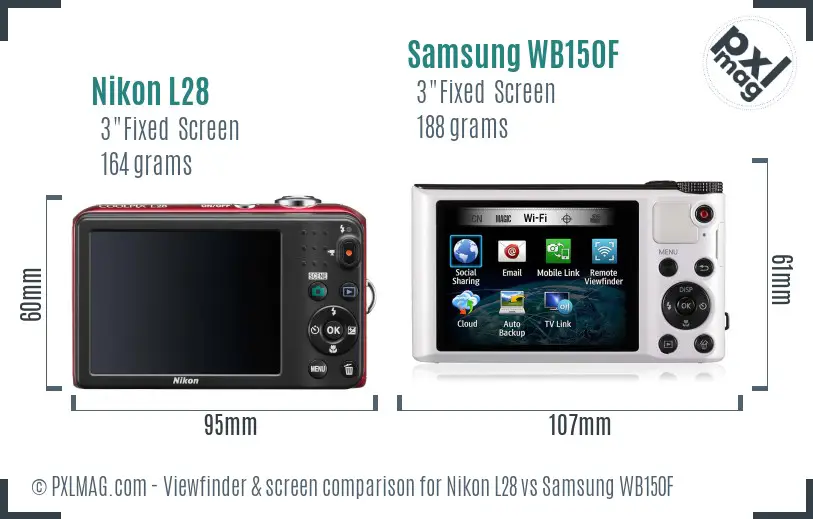 Nikon L28 vs Samsung WB150F Screen and Viewfinder comparison Nikon L28 vs Samsung WB150F Screen and Viewfinder comparison
