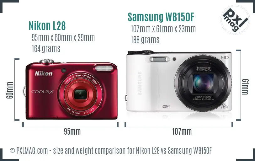 Nikon L28 vs Samsung WB150F size comparison Nikon L28 vs Samsung WB150F size comparison