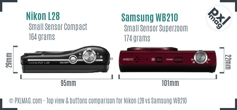 Nikon L28 vs Samsung WB210 top view buttons comparison