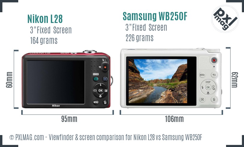 Nikon L28 vs Samsung WB250F Screen and Viewfinder comparison