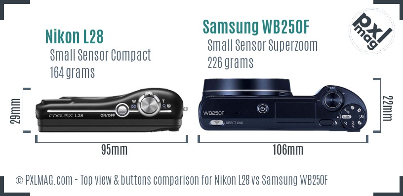 Nikon L28 vs Samsung WB250F top view buttons comparison