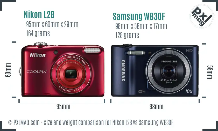 Nikon L28 vs Samsung WB30F size comparison Nikon L28 vs Samsung WB30F size comparison