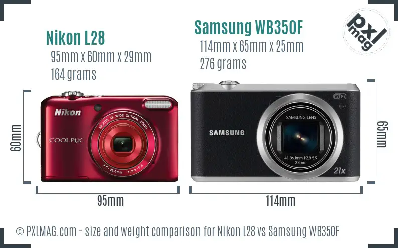 Nikon L28 vs Samsung WB350F size comparison Nikon L28 vs Samsung WB350F size comparison