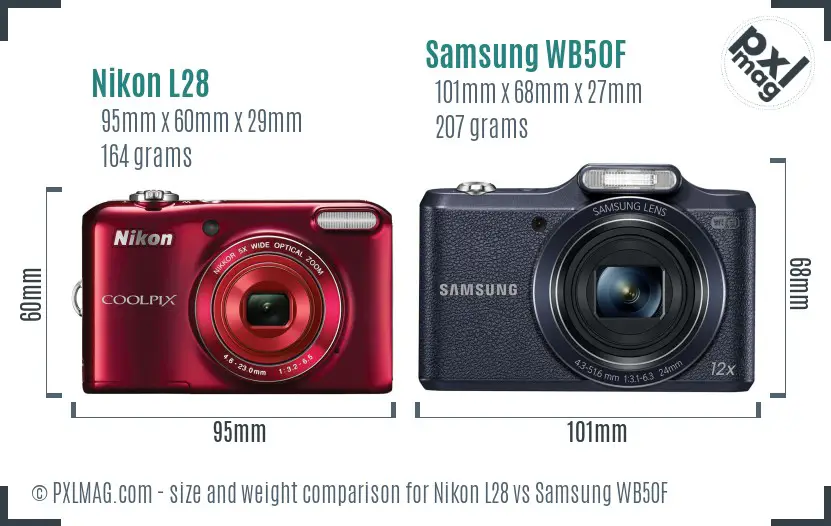 Nikon L28 vs Samsung WB50F size comparison