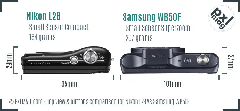 Nikon L28 vs Samsung WB50F top view buttons comparison