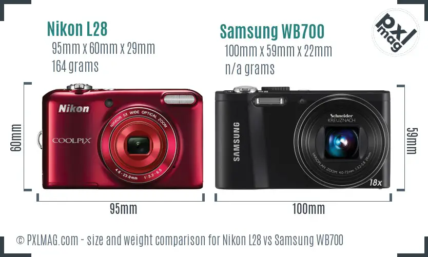 Nikon L28 vs Samsung WB700 size comparison