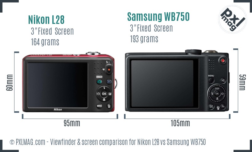 Nikon L28 vs Samsung WB750 Screen and Viewfinder comparison