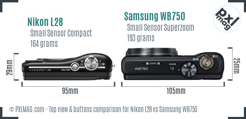 Nikon L28 vs Samsung WB750 top view buttons comparison