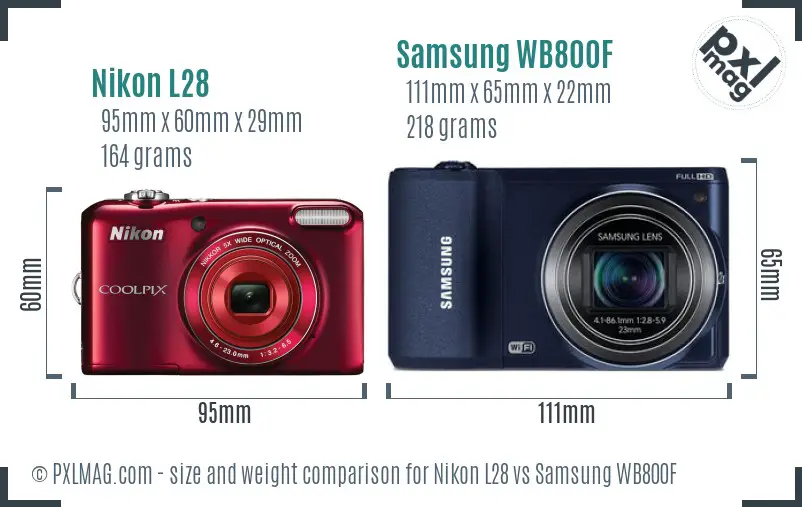 Nikon L28 vs Samsung WB800F size comparison