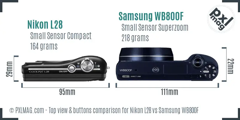 Nikon L28 vs Samsung WB800F top view buttons comparison