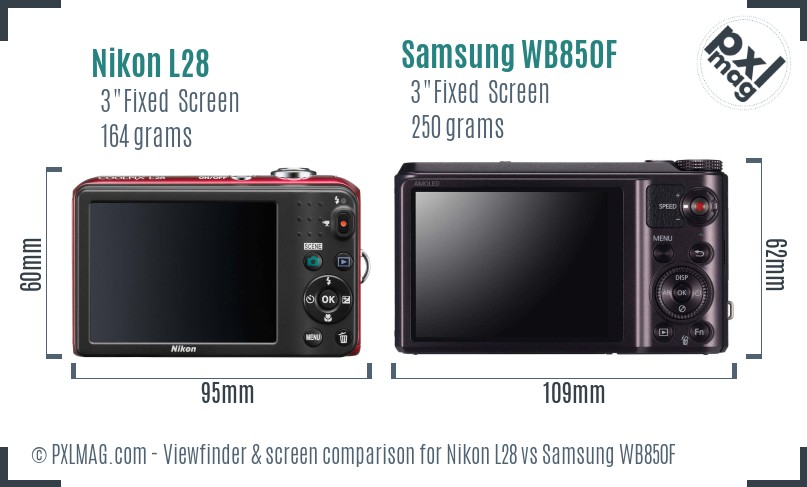 Nikon L28 vs Samsung WB850F Screen and Viewfinder comparison