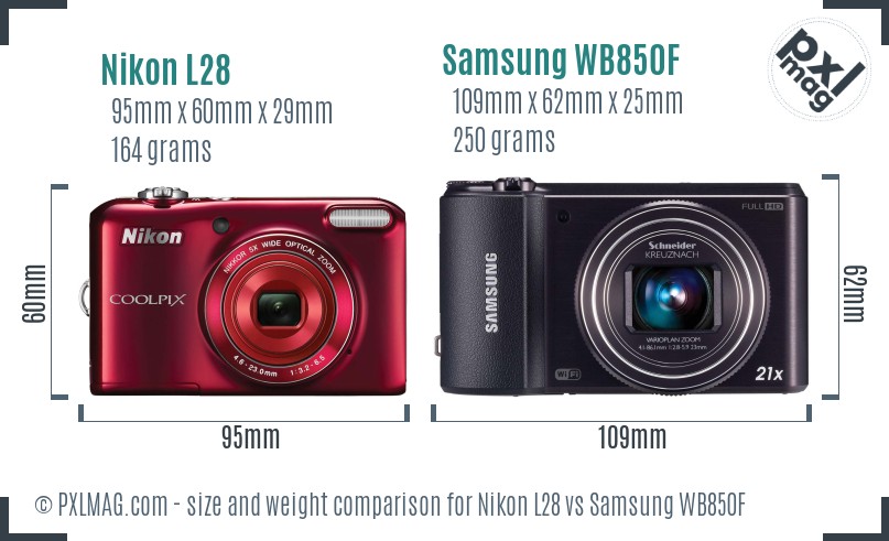 Nikon L28 vs Samsung WB850F size comparison Nikon L28 vs Samsung WB850F size comparison