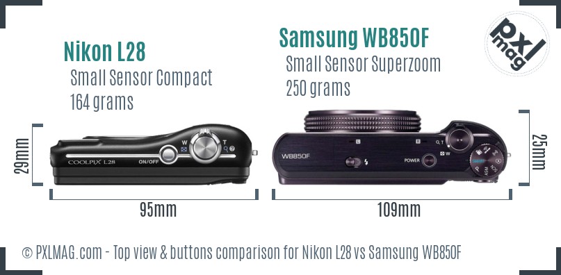 Nikon L28 vs Samsung WB850F top view buttons comparison