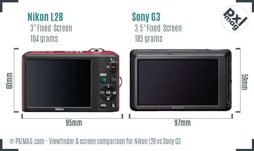 Nikon L28 vs Sony G3 Screen and Viewfinder comparison Nikon L28 vs Sony G3 Screen and Viewfinder comparison