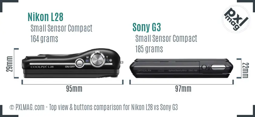 Nikon L28 vs Sony G3 top view buttons comparison Nikon L28 vs Sony G3 top view buttons comparison