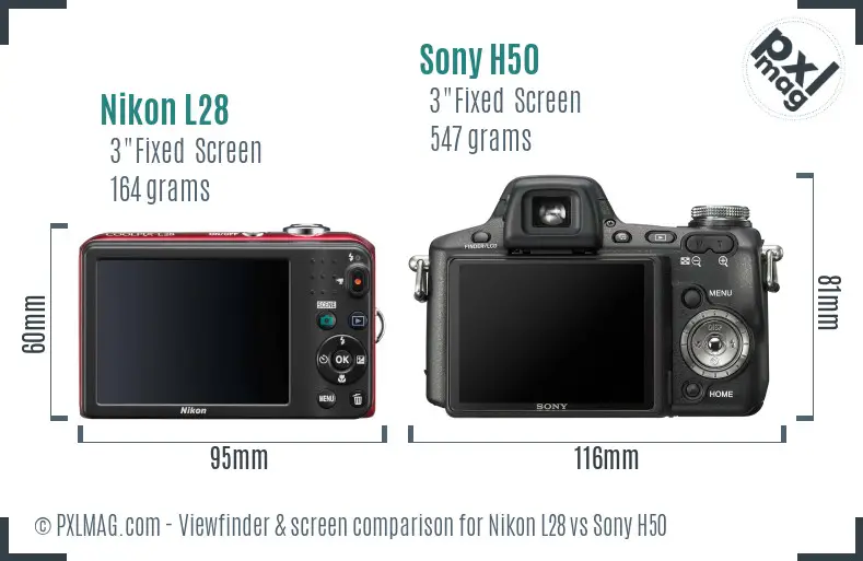 Nikon L28 vs Sony H50 Screen and Viewfinder comparison