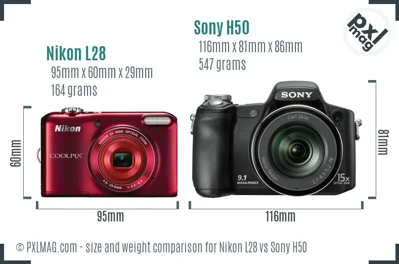 Nikon L28 vs Sony H50 size comparison