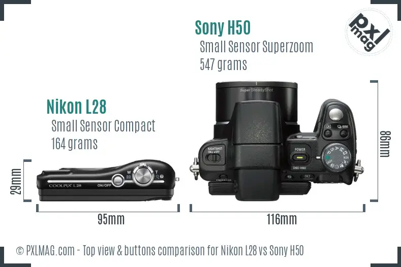 Nikon L28 vs Sony H50 top view buttons comparison