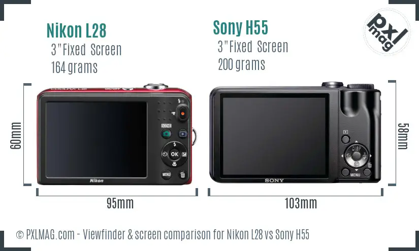 Nikon L28 vs Sony H55 Screen and Viewfinder comparison