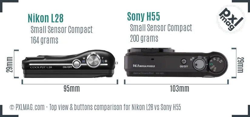 Nikon L28 vs Sony H55 top view buttons comparison