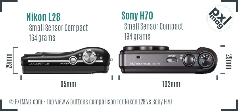 Nikon L28 vs Sony H70 top view buttons comparison